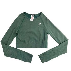 Gymshark Vital Seamless 2.0 Long Sleeve Crop Top Sz S Dark Green‎ Marl